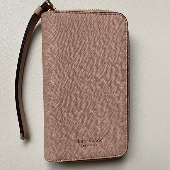 Kate Spade Cameron iPhone X/XS Wristlet Case Saffiano Leather Pale Pink - Picture 1 of 9